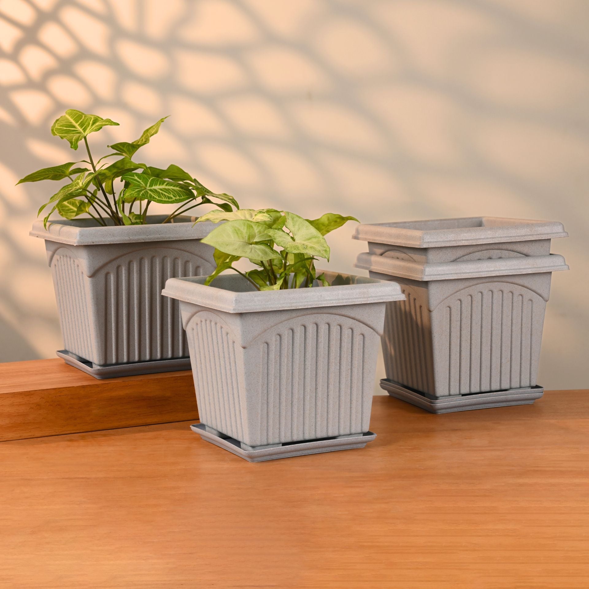 Earth Friendly 8″ Archway Planters with Tray | Set of 4