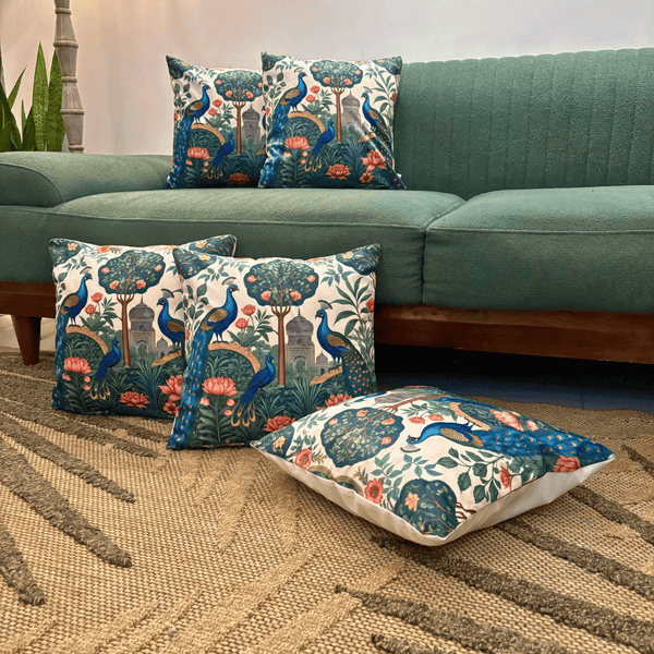 Peacock Garden Velvet Cushion Cover