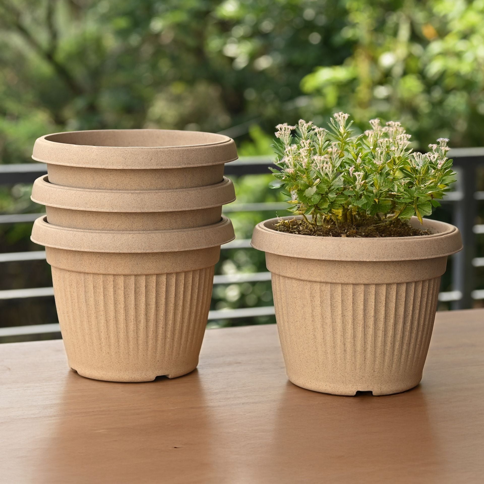 Earth-Friendly Planters BellaRound 10 Inch set of 4 | Bamboo Based Pots and Planters