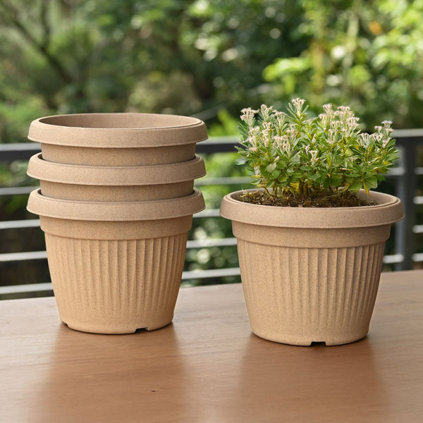 Earth-Friendly Planters BellaRound 10 Inch set of 4 | Bamboo Based Pots and Planters