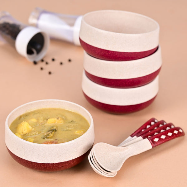 Soup Bowl 250 ml set of 4 | Earth friendly Unbreakable bowls with Spoon