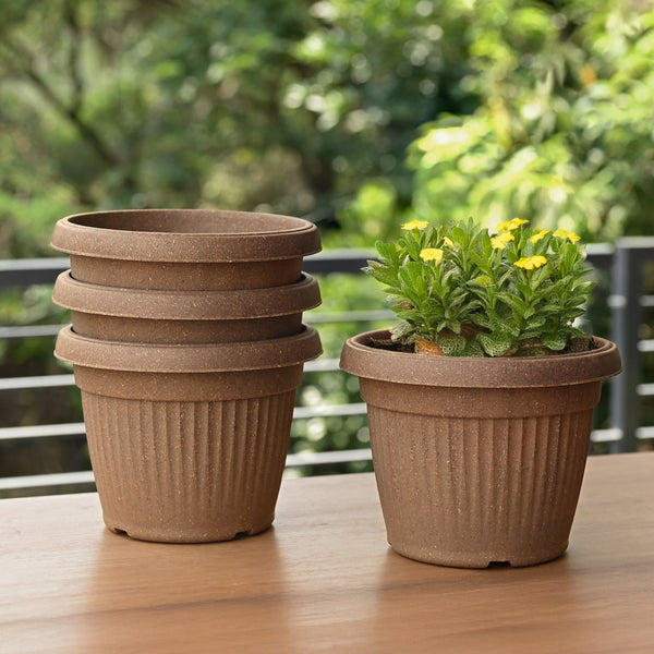 Earth-Friendly Planters BellaRound 10 Inch set of 4 | Bamboo Based Pots and Planters