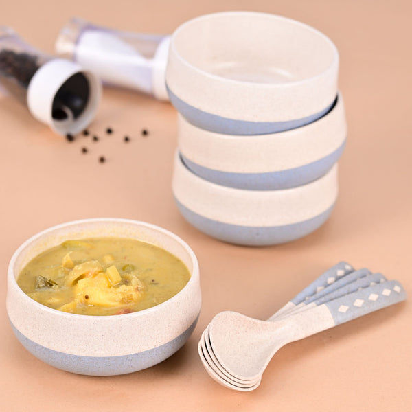 Soup Bowl 250 ml set of 4 | Earth friendly Unbreakable bowls with Spoon