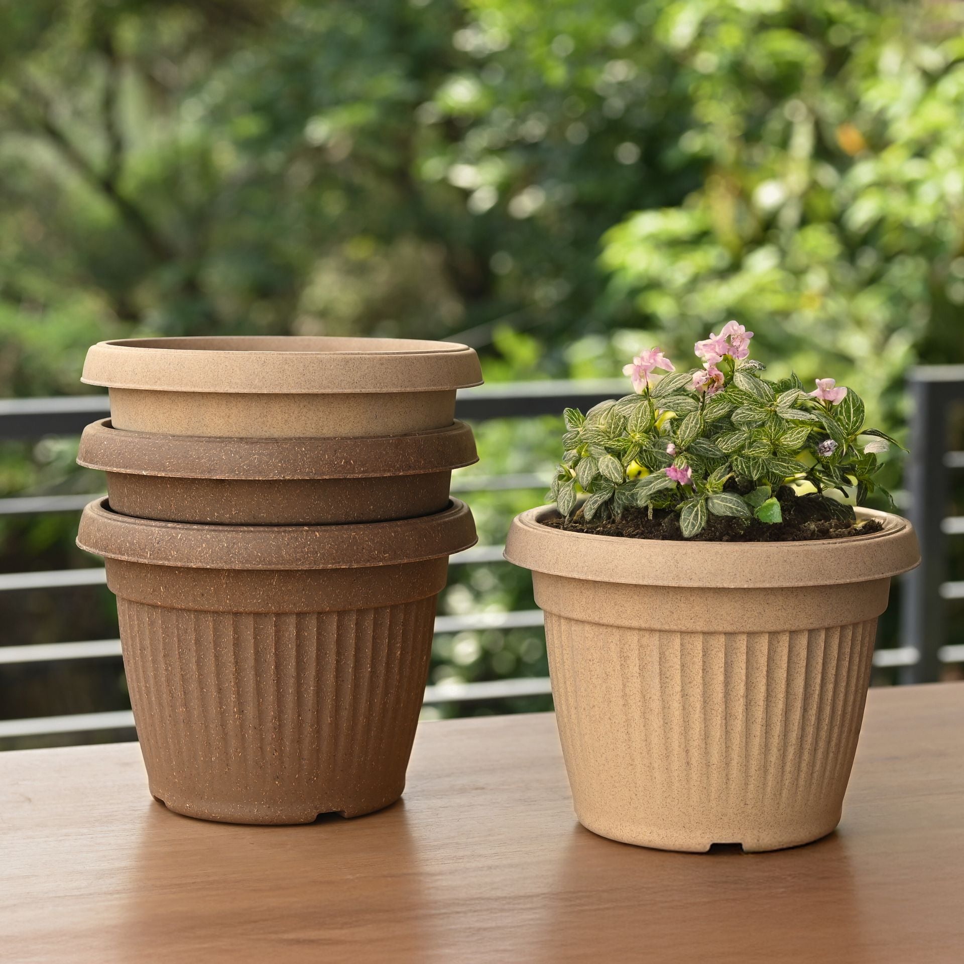 Earth-Friendly Planters BellaRound 10 Inch set of 4 | Bamboo Based Pots and Planters