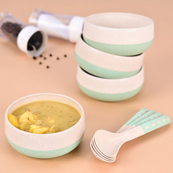 Soup Bowl 250 ml set of 4 | Earth friendly Unbreakable bowls with Spoon