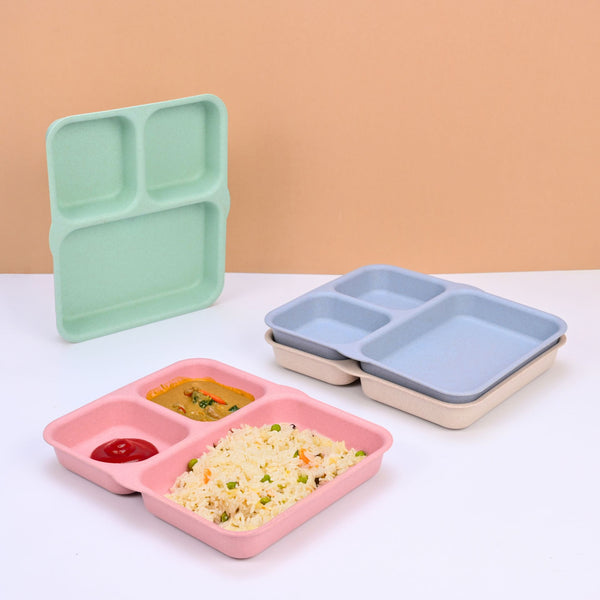Eha Earth Friendly 3 Partition Plates for Kids | Plate Set of 4