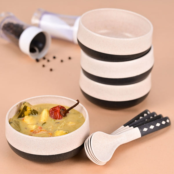 Soup Bowl 250 ml set of 4 | Earth friendly Unbreakable bowls with Spoon