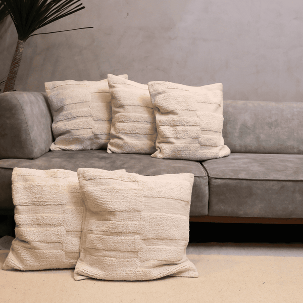 Ivory Textured Tufted Cushion Cover - Set of 5