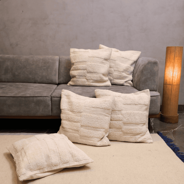 Ivory Textured Tufted Cushion Cover - Set of 5