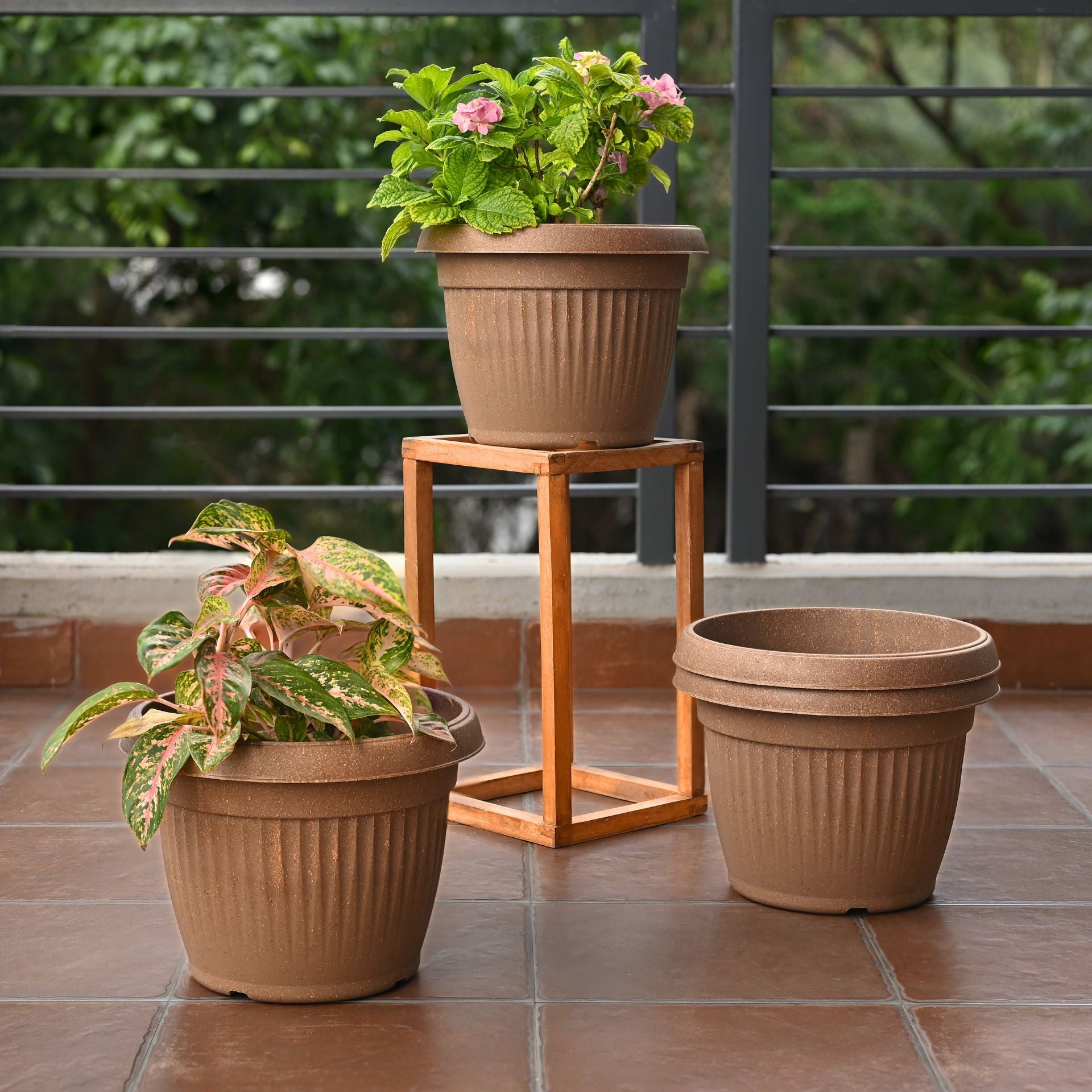 Earth-Friendly Planters BellaRound 12 Inch set of 4 | Bamboo Based Pots and Planters