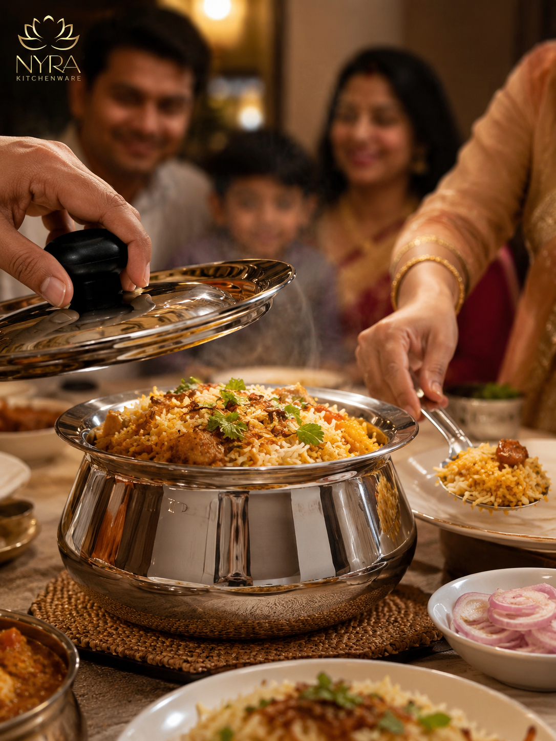 Stainless Steel Pulao Handi with Lid and PVC Knob - Available in 3 sizes