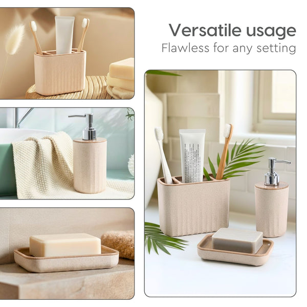 Earth Friendly Bathroom Accessories For Home | Pack of 3 (Soap Holder, Toothbrush Holder, Soap Dispenser set)