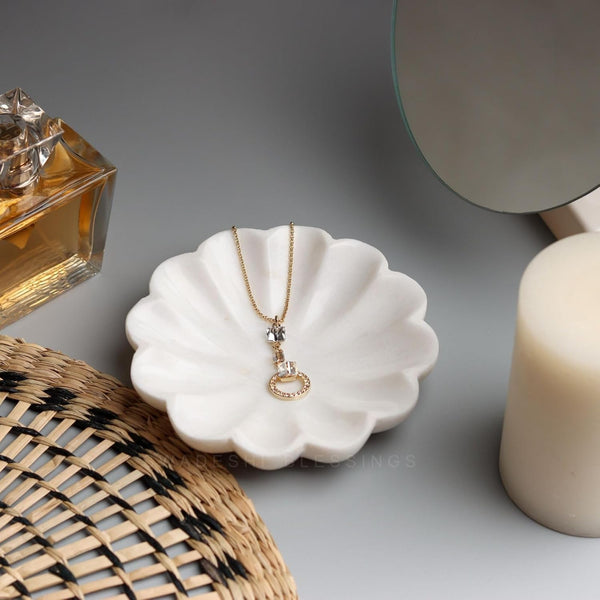 Handcrafted Marble Jewelry Tray, Decorative Trinket Dish for Rings Earrings Necklace Bracelet, Key Bowl, Ideal Gift for Mother Sister Daughter Friends, Birthday Wedding Christmas 5 inches