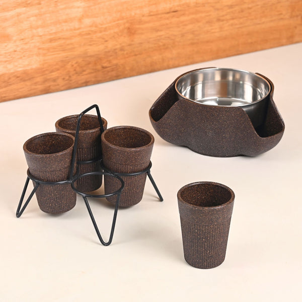 Earth Friendly Peel Bowl & 4 Statement Chai Cup with Stand (120ml) | Bowls and Cups for Gifting