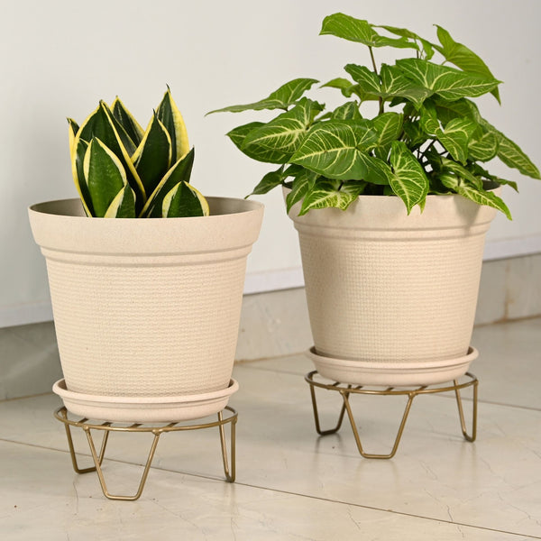 Earth-Friendly Aura 10 Inch pots with Stand | Set of 2