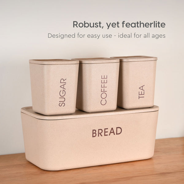 Earth Friendly Kitchen Storage Jars & Containers and Bread Box | Set of 4, 6000 ml & 800ml x 3