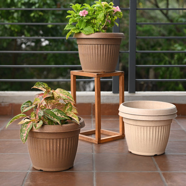 Earth-Friendly Planters BellaRound 12 Inch set of 4 | Bamboo Based Pots and Planters