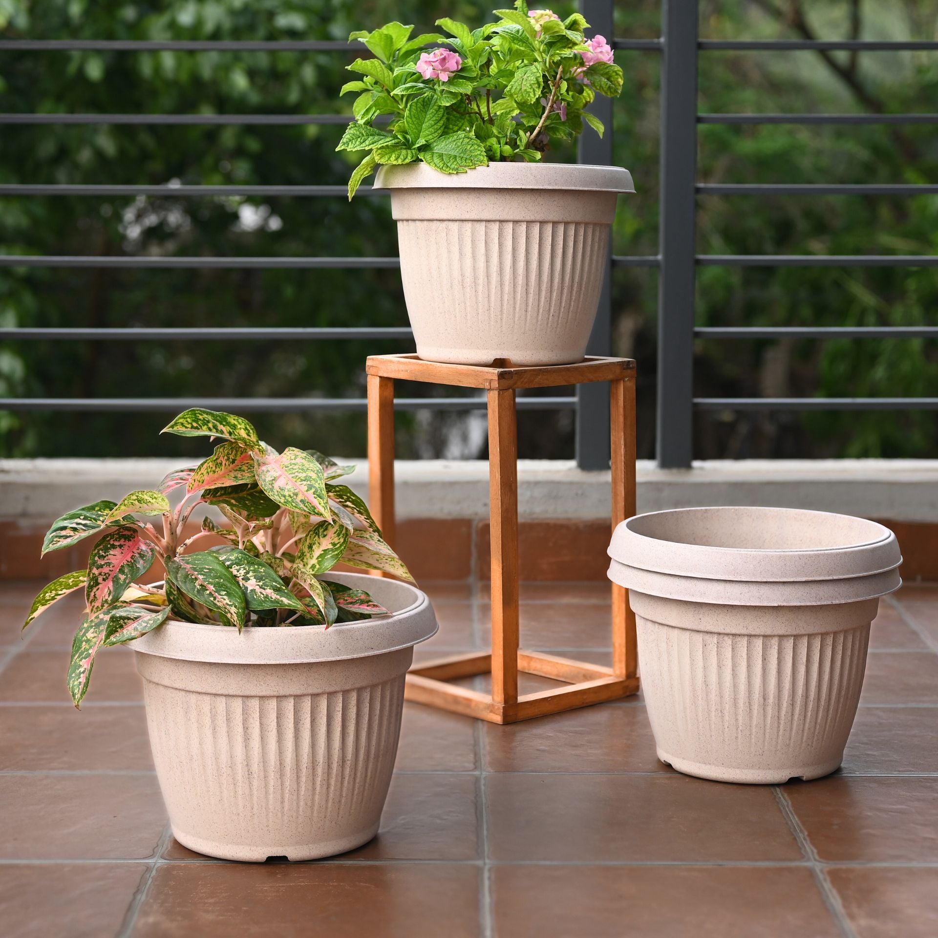 Earth-Friendly Planters BellaRound 12 Inch set of 4 | Bamboo Based Pots and Planters