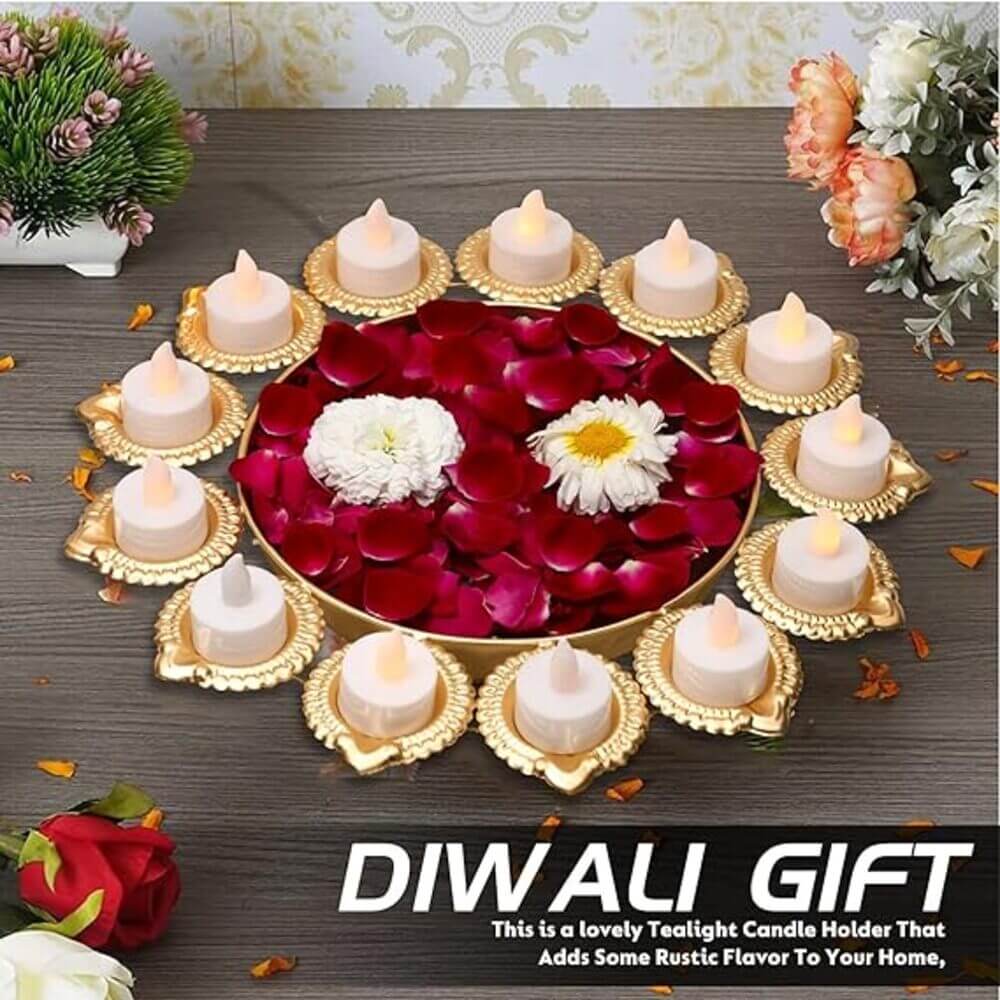 Metal Urli with Diyas Iron 13 - Cup Candle Holder  (Gold, Pack of 1)