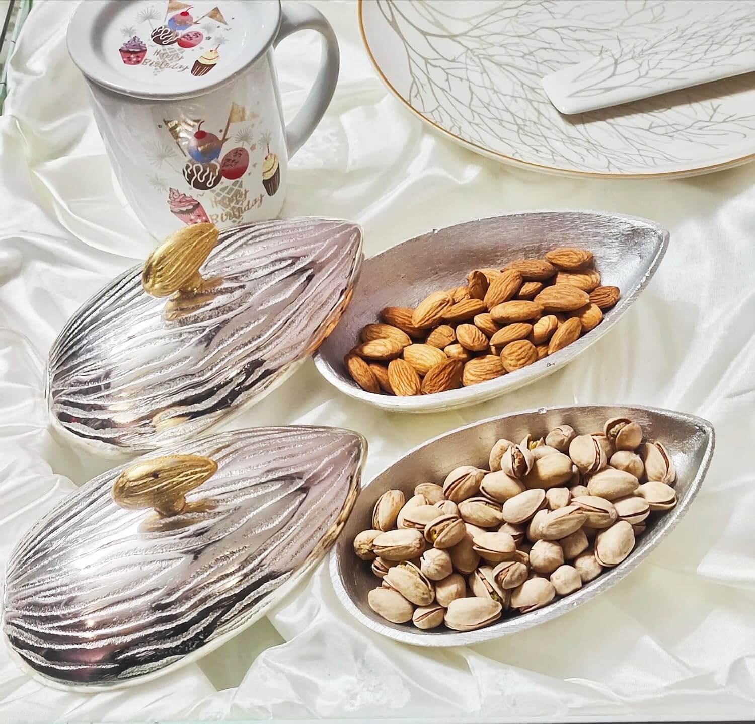 Set of 2 Handcrafted Almond Aluminum Dry Fruit Boxes