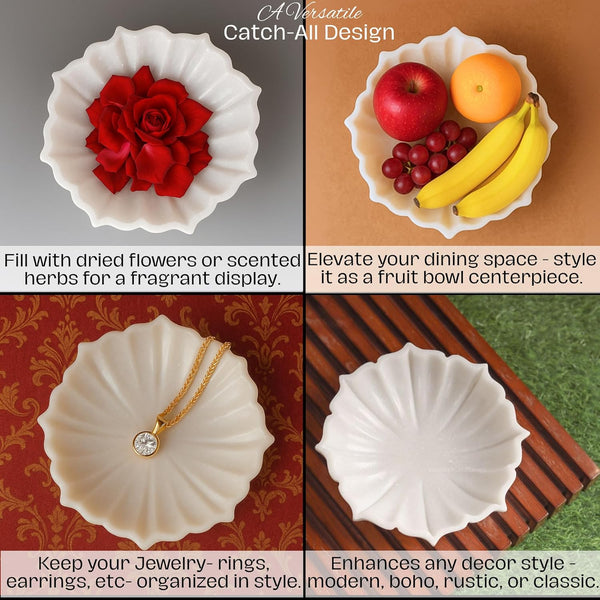 HandCrafted Marble Lotus Bowl | Organic Modern Home Decor Bowl | Fruit Bowl | Vintage Ring Dish | Decorative Flower Bowl | HouseWarming Gifts | Wedding Gifts| Urli | 6-12 Inches