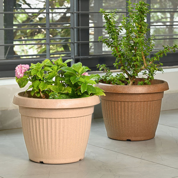 Earth-Friendly Planters BellaRound 14 Inch set of 2 | Bamboo Based Pots an Planters