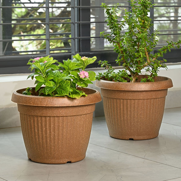Earth-Friendly Planters BellaRound 14 Inch set of 2 | Bamboo Based Pots an Planters