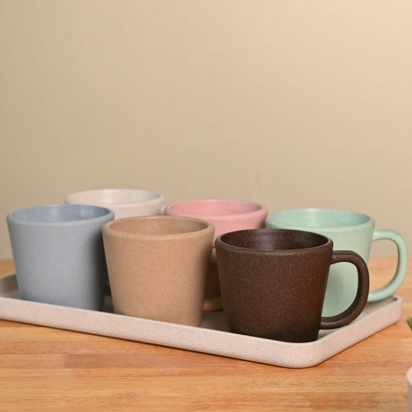 Earth friendly Majestic Mug 375 ml set of 6 | Eha Unbreakable mugs Made with Rice Husk & Bamboo Fibers