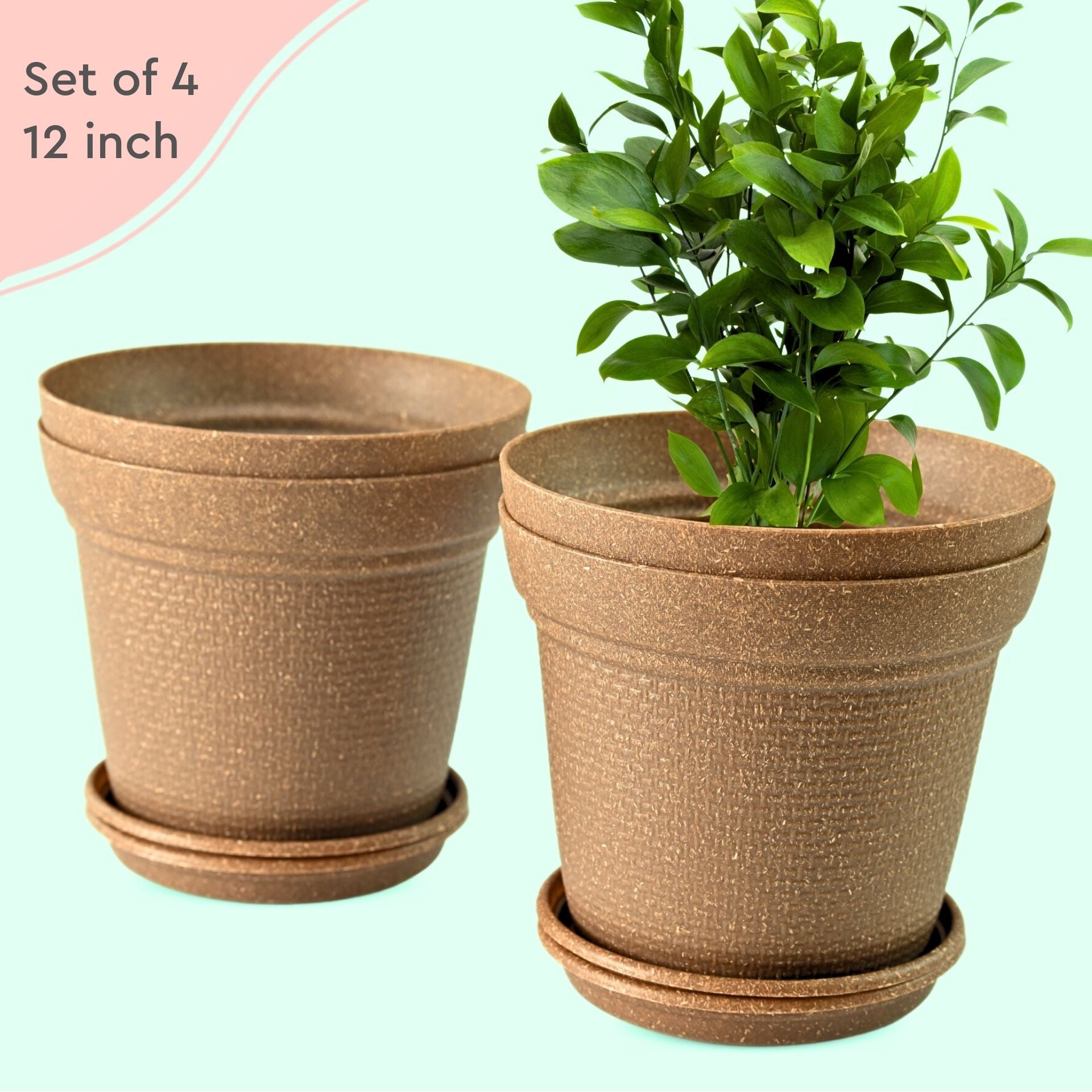 Earth-Friendly Planters Aura 12 Inch set of 4 | Bamboo Based Pots and Planters