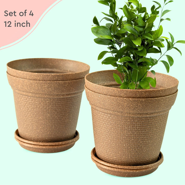 Earth-Friendly Planters Aura 12 Inch set of 4 | Bamboo Based Pots and Planters