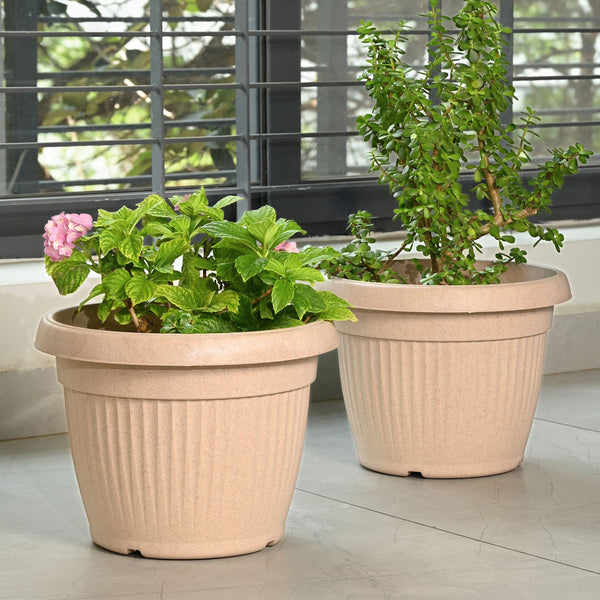 Earth-Friendly Planters BellaRound 14 Inch set of 2 | Bamboo Based Pots an Planters