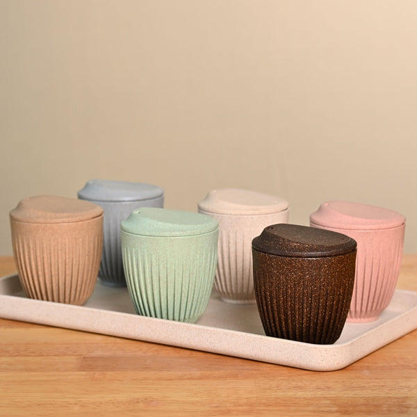 Retro Cup 250 ml Set of 6 | Earth Friendly Unbreakable Cups Made with Rice Husk & Bamboo Fibers