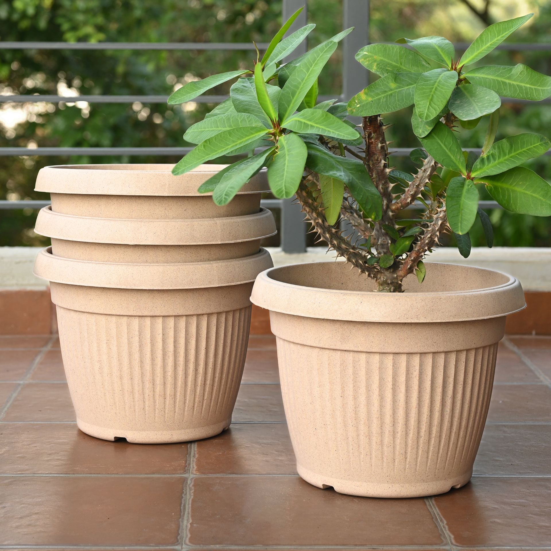 Earth-Friendly Planters BellaRound 14 Inch set of 4 | Bamboo Based Pots and Planters
