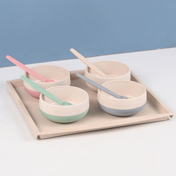 Earth Friendly Soup Bowl (250 ml) with Spoon and Square Tray | Set of 4