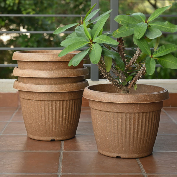 Earth-Friendly Planters BellaRound 14 Inch set of 4 | Bamboo Based Pots and Planters