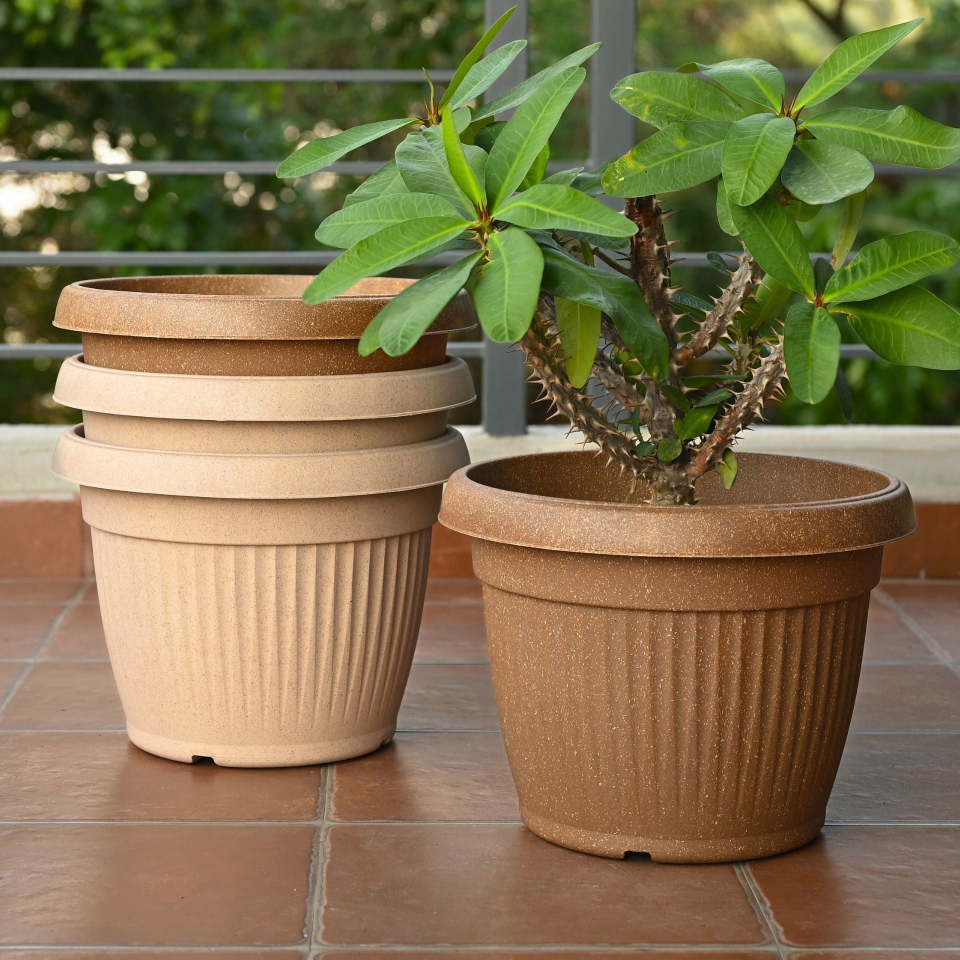 Earth-Friendly Planters BellaRound 14 Inch set of 4 | Bamboo Based Pots and Planters
