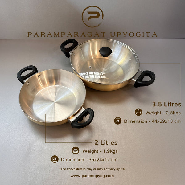 Paramparagat Upyogita Chaitanya Brass Flat Bottom Kadhai (Wok) 2 Ltr.