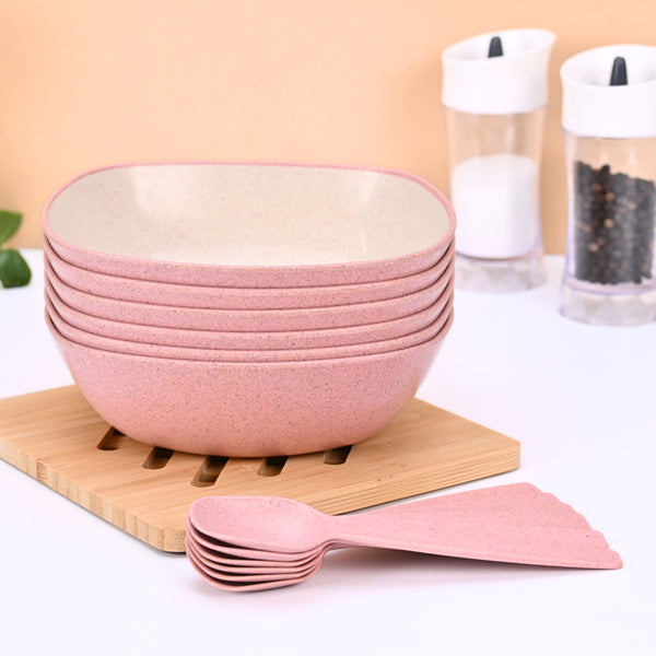 Pasta Bowl 750 ml set of 6 | Earth friendly Unbreakable bowls with Spoon