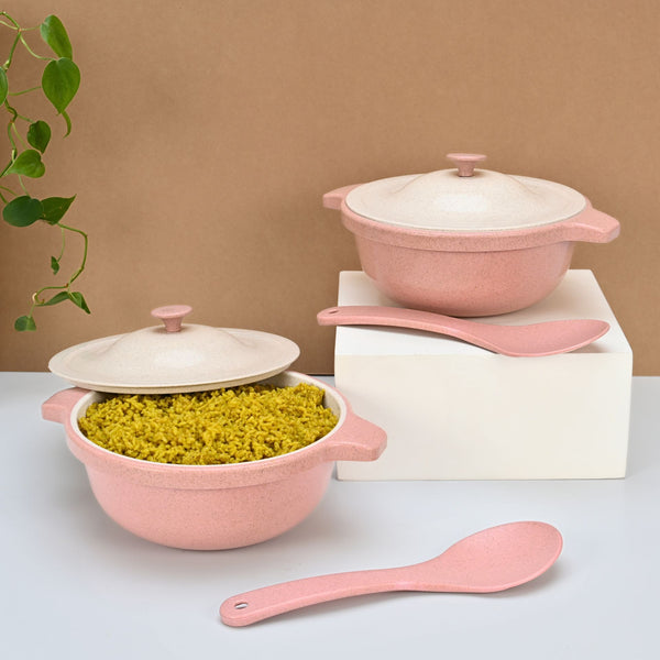 Serving Bowl with lid 1250 ml set of 2 | Earth friendly Unbreakable bowls Made with Bamboo Fibers & Rice Husk Fiber