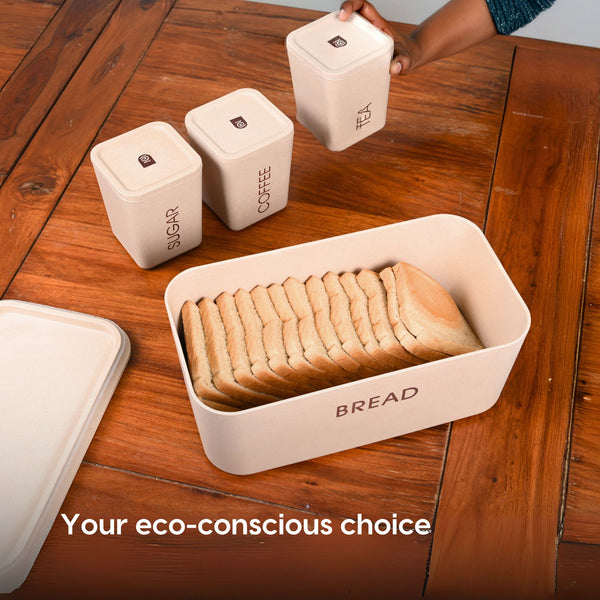 Earth Friendly Kitchen Storage Jars & Containers and Bread Box | Set of 4, 6000 ml & 800ml x 3