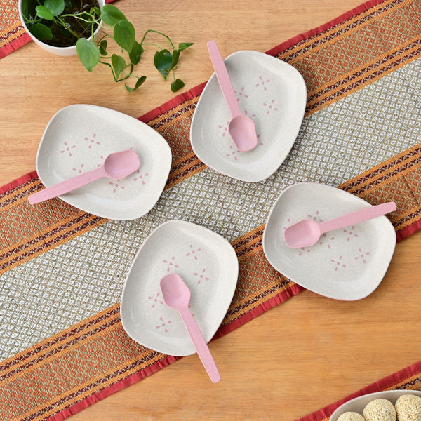 Mini snack plates 6 inch set of 4 | Earth friendly Unbreakable Plates with Spoon