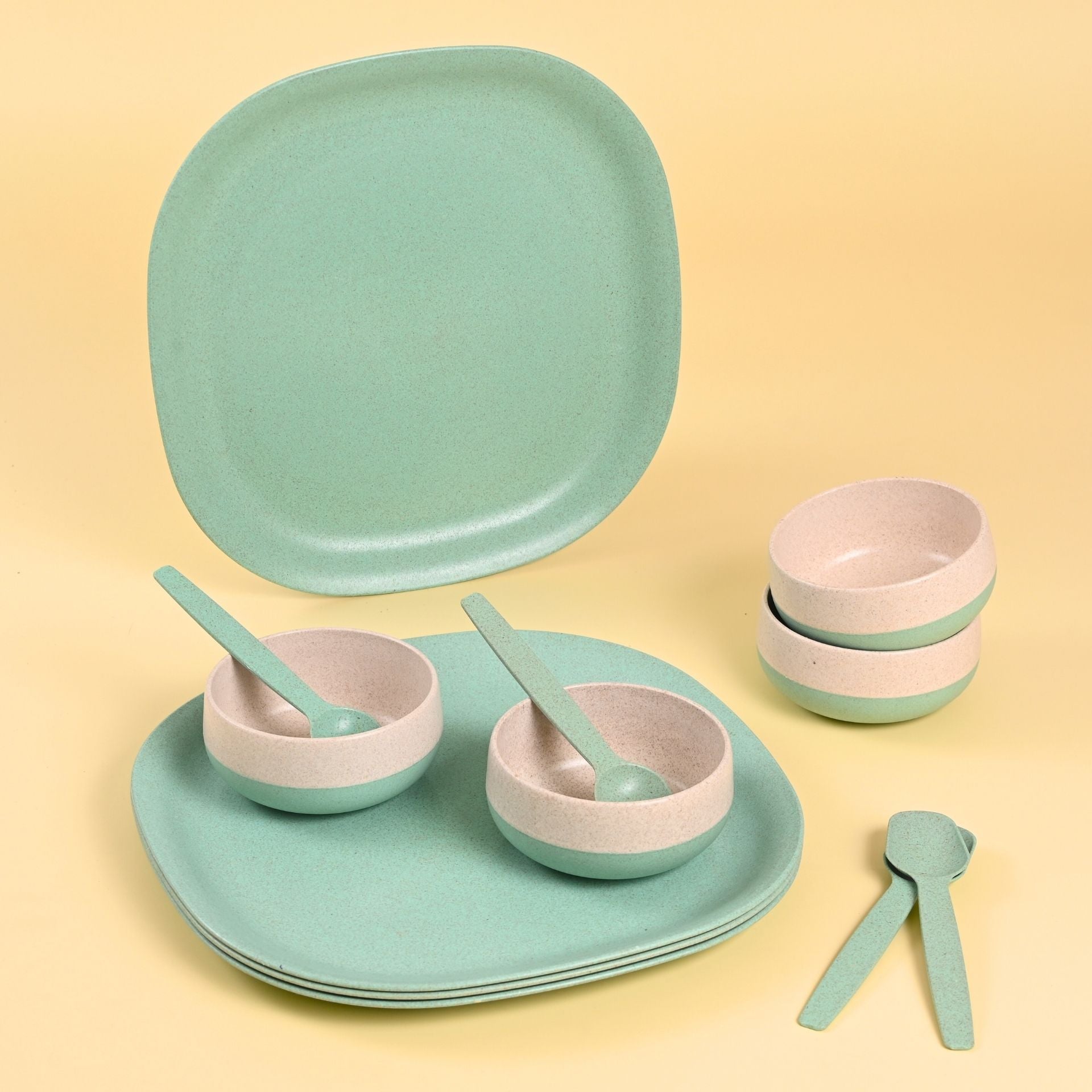 Earth Friendly 11 Inch Dinner Plate and Soup Bowl ( 250 ml ) with Spoon | Set of 4