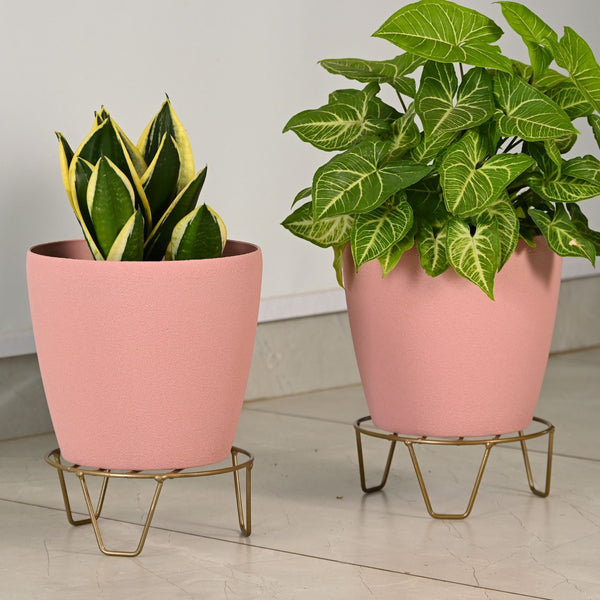 Earth-Friendly Deco 9″ Set of 2 | Self-Watering pots and Planters with Stand