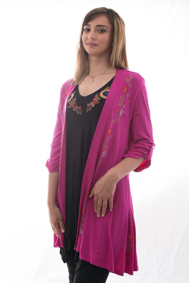 Cardigan Ciclam Cu Broderie Florala Mărime M-L