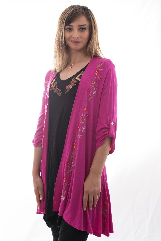 Cardigan Ciclam Cu Broderie Florala Mărime M-L