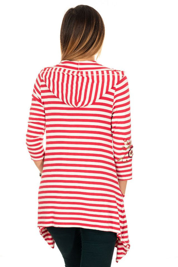 Hanorac alb cu dungi rosii Marime S-M