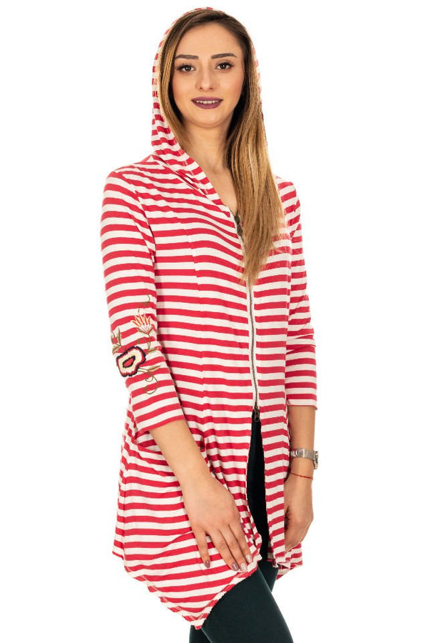 Hanorac alb cu dungi rosii Marime S-M