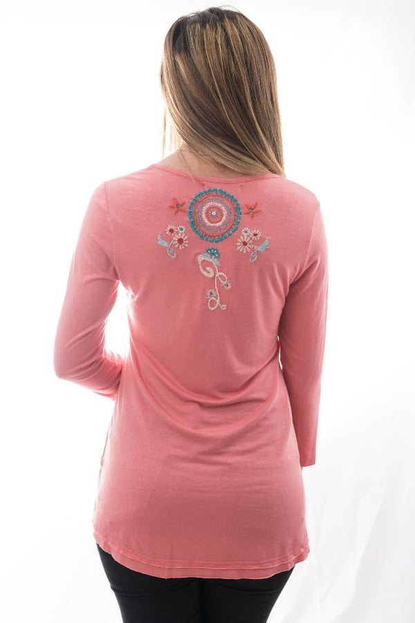 Bluză Roz-Frez Cu Broderie Mărime S-M