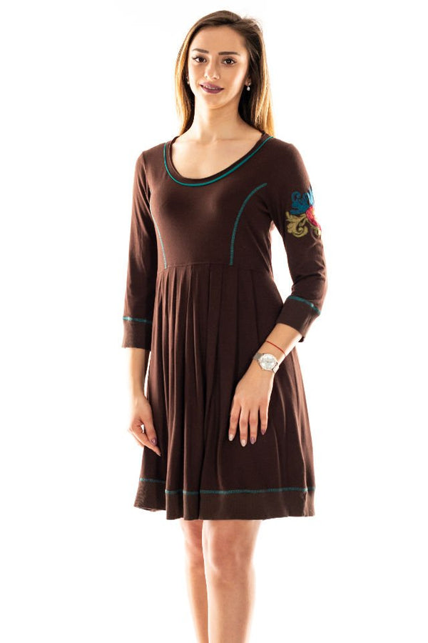 Rochie maro cu broderie florala Mărime S-M