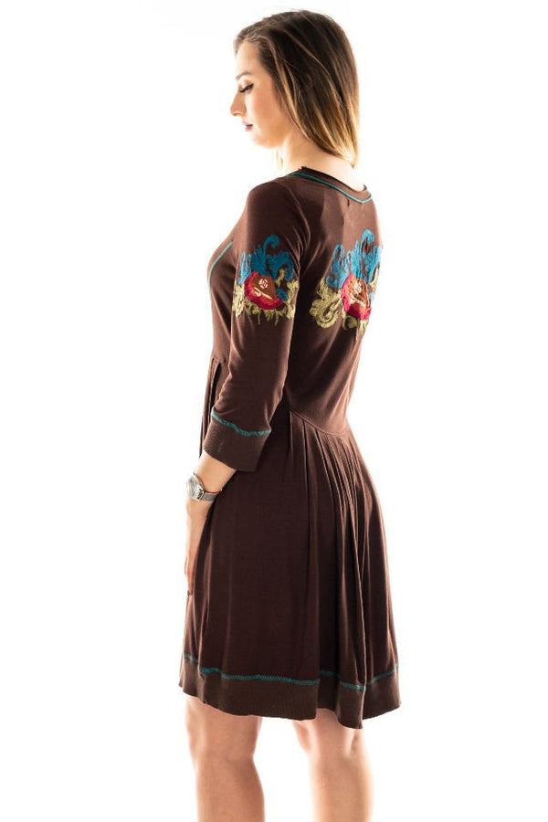 Rochie maro cu broderie florala Mărime S-M